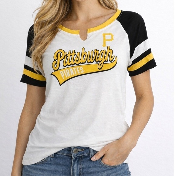 Campus Lifestyle Tops - Pittsburgh Pirates Women's Raglan T Shirt Large MLB Genuine Merchandise